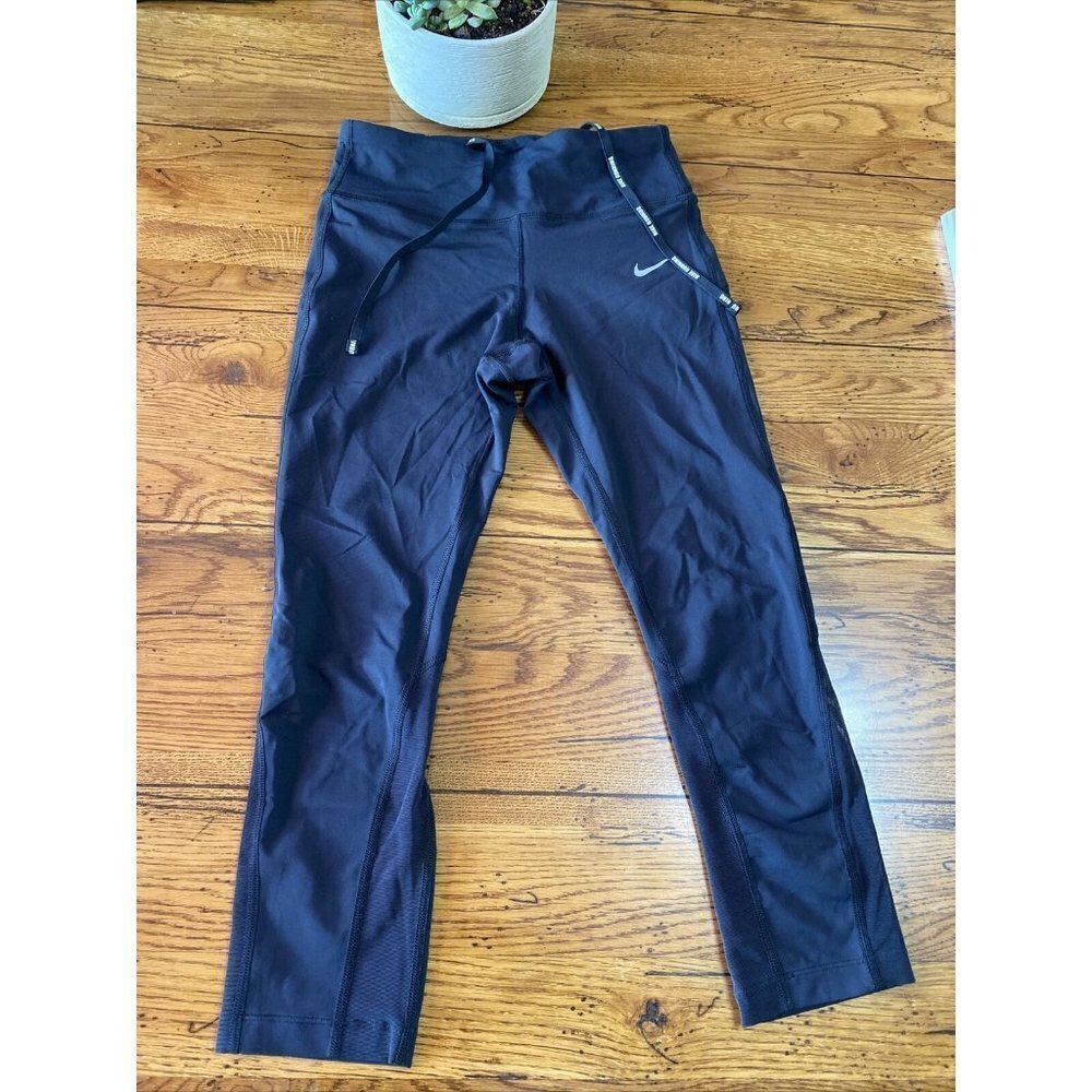 Nike L121 Running Cropped Leggings Tight Pants Womens Small Black Dri-Fit Pocket